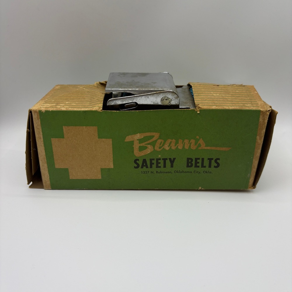 Vintage Beam's Safety Belt Turquoise Blue Chrome Buckle Car Accessory In Box